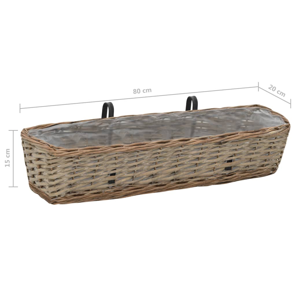 vidaXL Jardinières de balcon 2 pcs osier avec revêtement en PE 80 cm