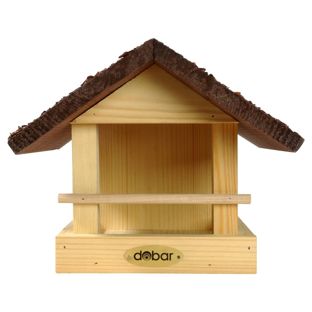dobar Mangeoire à oiseaux en forme de maison avec toit en écorce