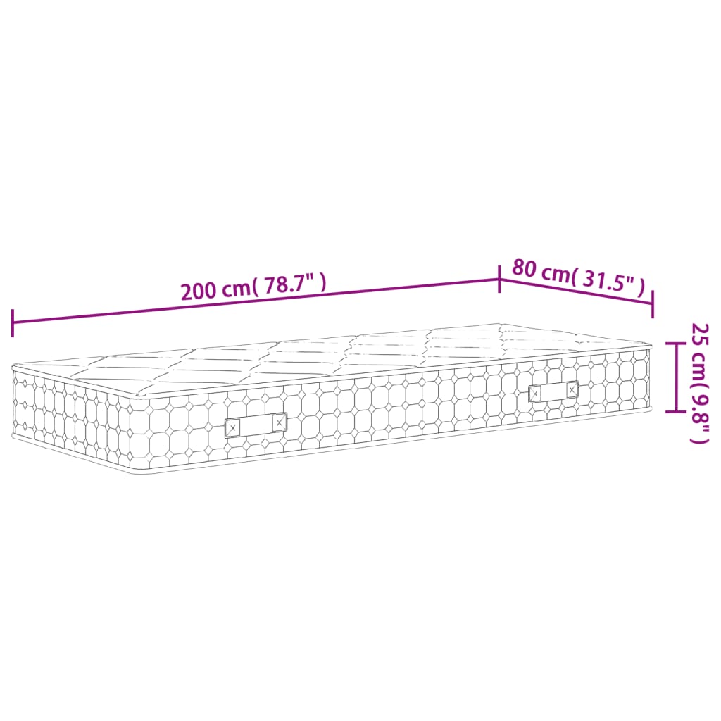 vidaXL Matelas à ressorts ensachés dureté moyenne 80x200 cm