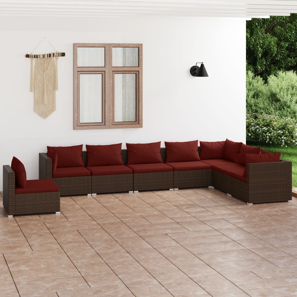 vidaXL Salon de jardin 8 pcs avec coussins résine tressée marron