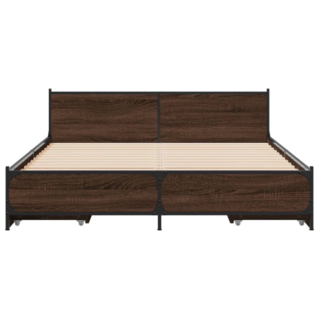 vidaXL Cadre de lit avec tiroirs sans matelas chêne marron 135x190 cm