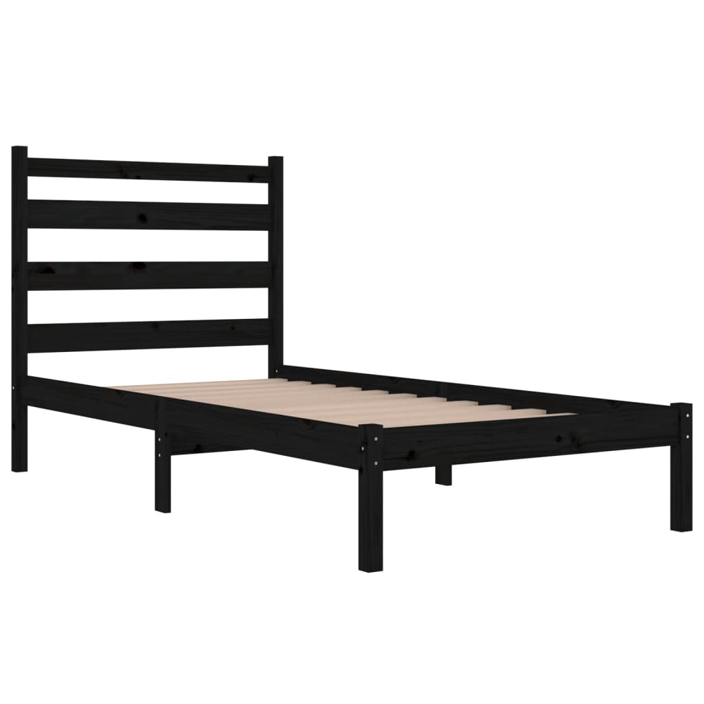 vidaXL Cadre de lit Noir Bois de pin massif 75x190 cm Petit simple