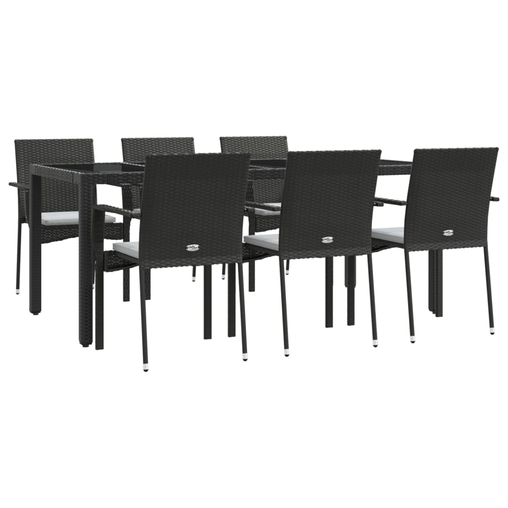 vidaXL Ensemble à manger de jardin coussins 7pcs Noir Résine tressée