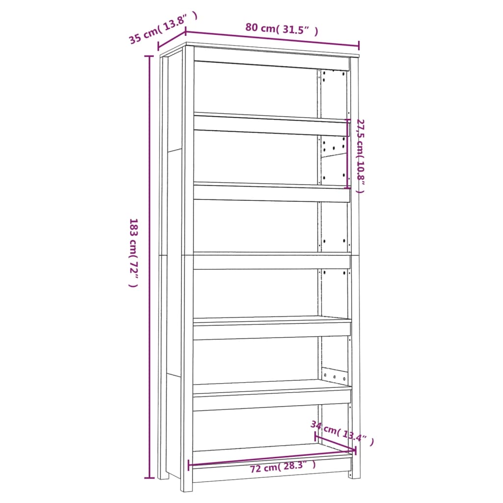 vidaXL Bibliothèque Blanc 80x35x183 cm Bois de pin massif