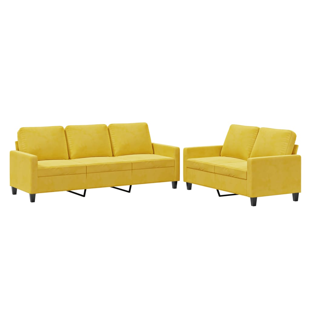 vidaXL Ensemble de canapés 2 pcs avec coussins Jaune Velours