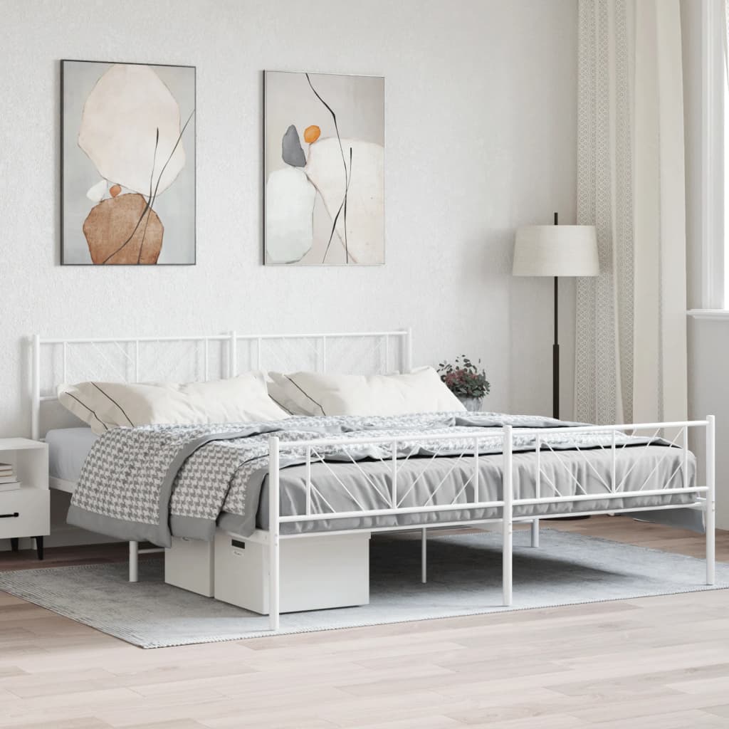 vidaXL Cadre de lit métal sans matelas et pied de lit blanc 183x213 cm