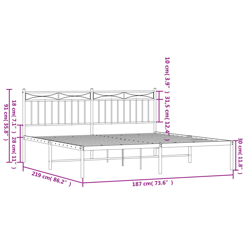 vidaXL Cadre de lit métal sans matelas et tête de lit blanc 183x213 cm