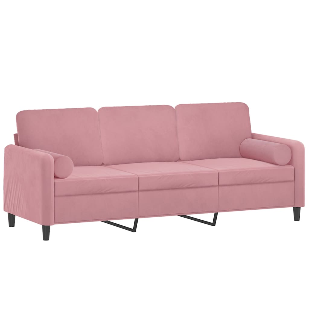 vidaXL Canapé 3 places avec oreillers décoratifs rose 180 cm velours