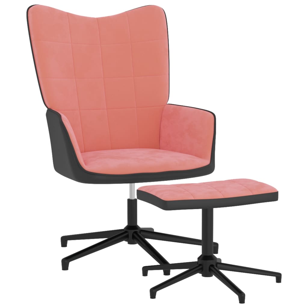 vidaXL Chaise de relaxation avec tabouret Rose Velours et PVC