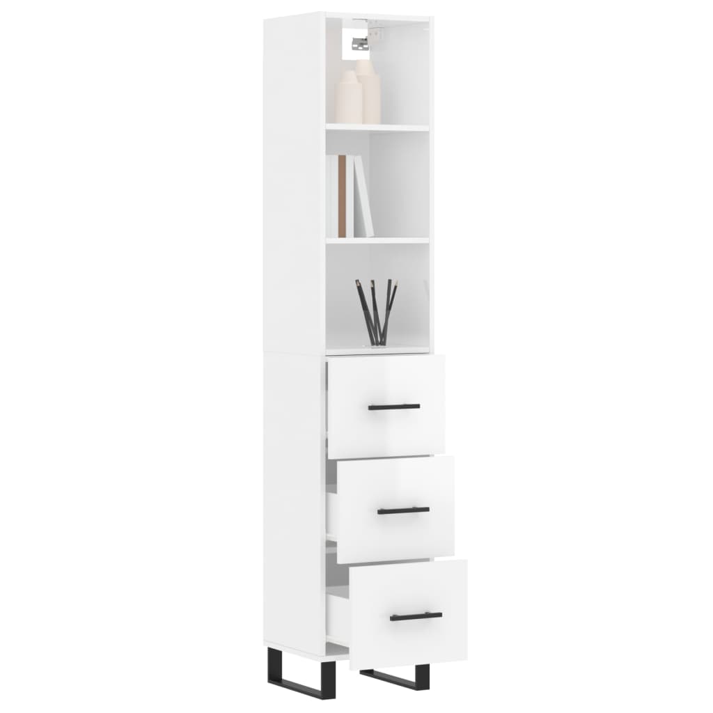 vidaXL Buffet haut Blanc brillant 34,5x34x180 cm Bois d'ingénierie