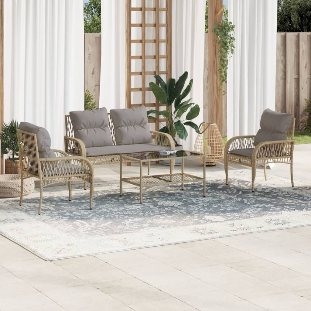 vidaXL Salon de jardin avec coussins 4 pcs beige résine tressée