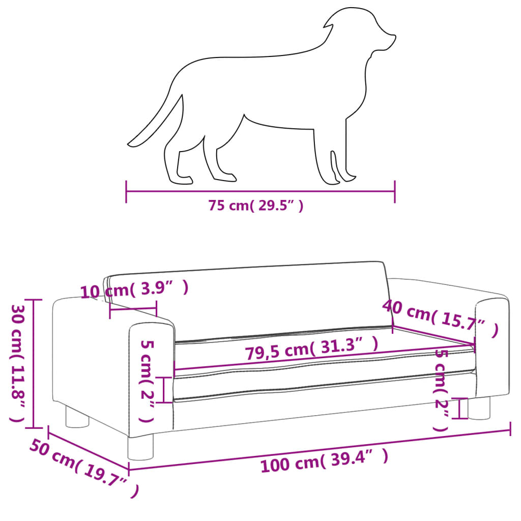 vidaXL Lit pour chien avec extension gris foncé 100x50x30 cm velours