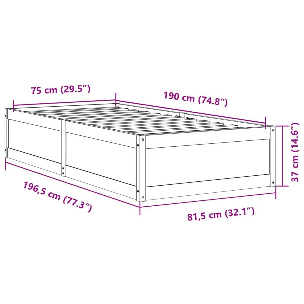 vidaXL Cadre de lit 75x190 cm Bois de pin massif