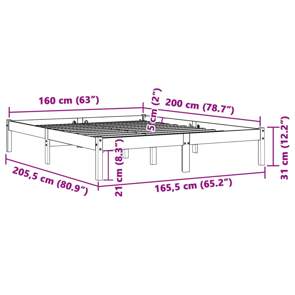 vidaXL Cadre de lit sans matelas cire marron 160x200cm bois pin massif