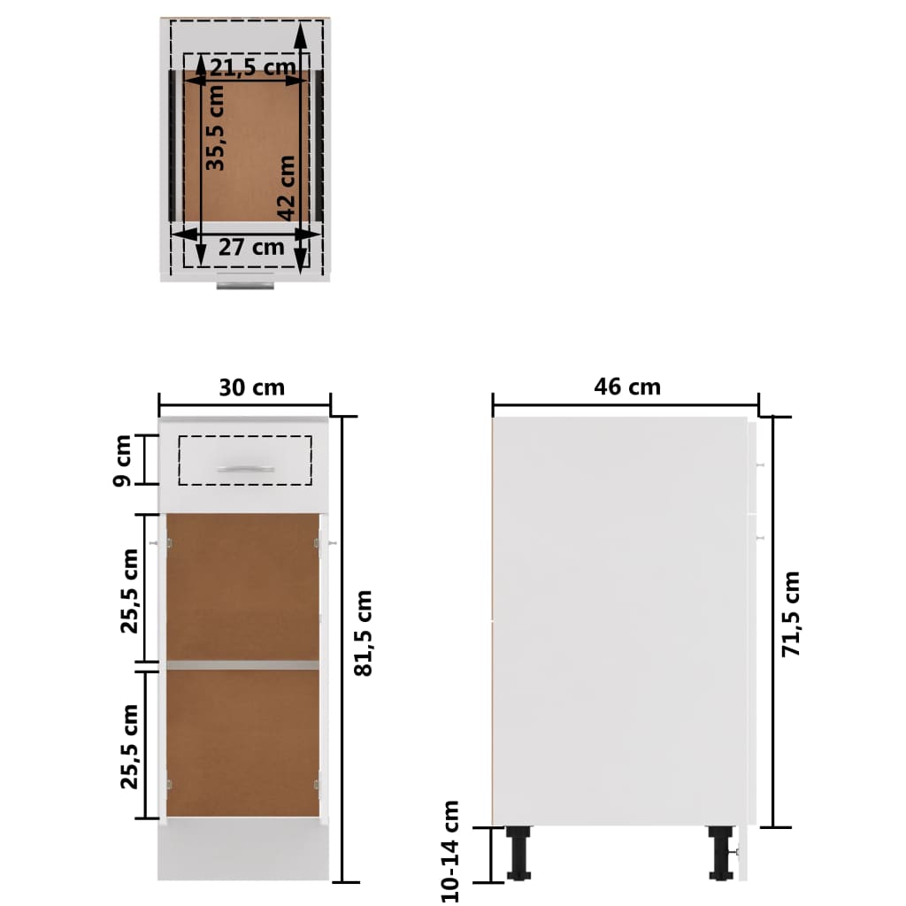 vidaXL Armoire de plancher à tiroir Blanc 30x46x81,5 cm Aggloméré