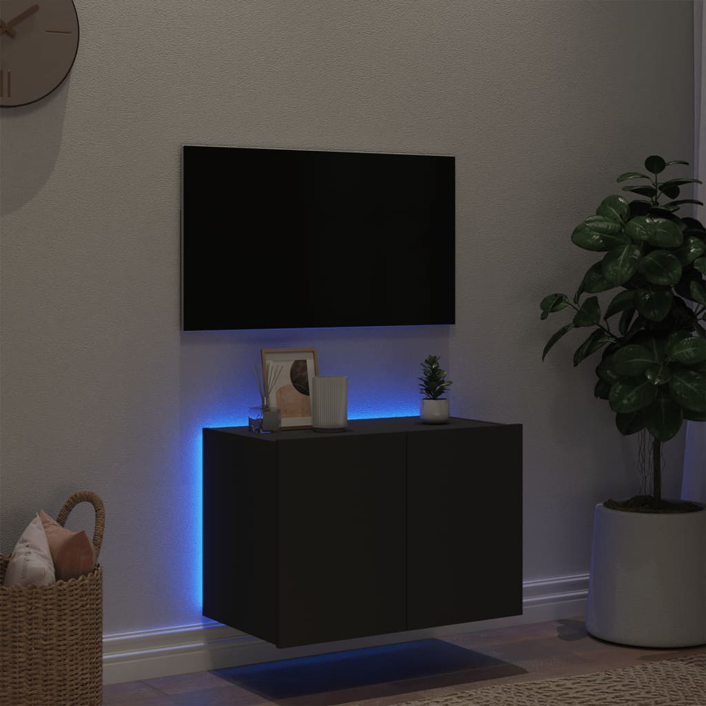 vidaXL Meuble TV mural avec lumières LED noir 60x35x41 cm