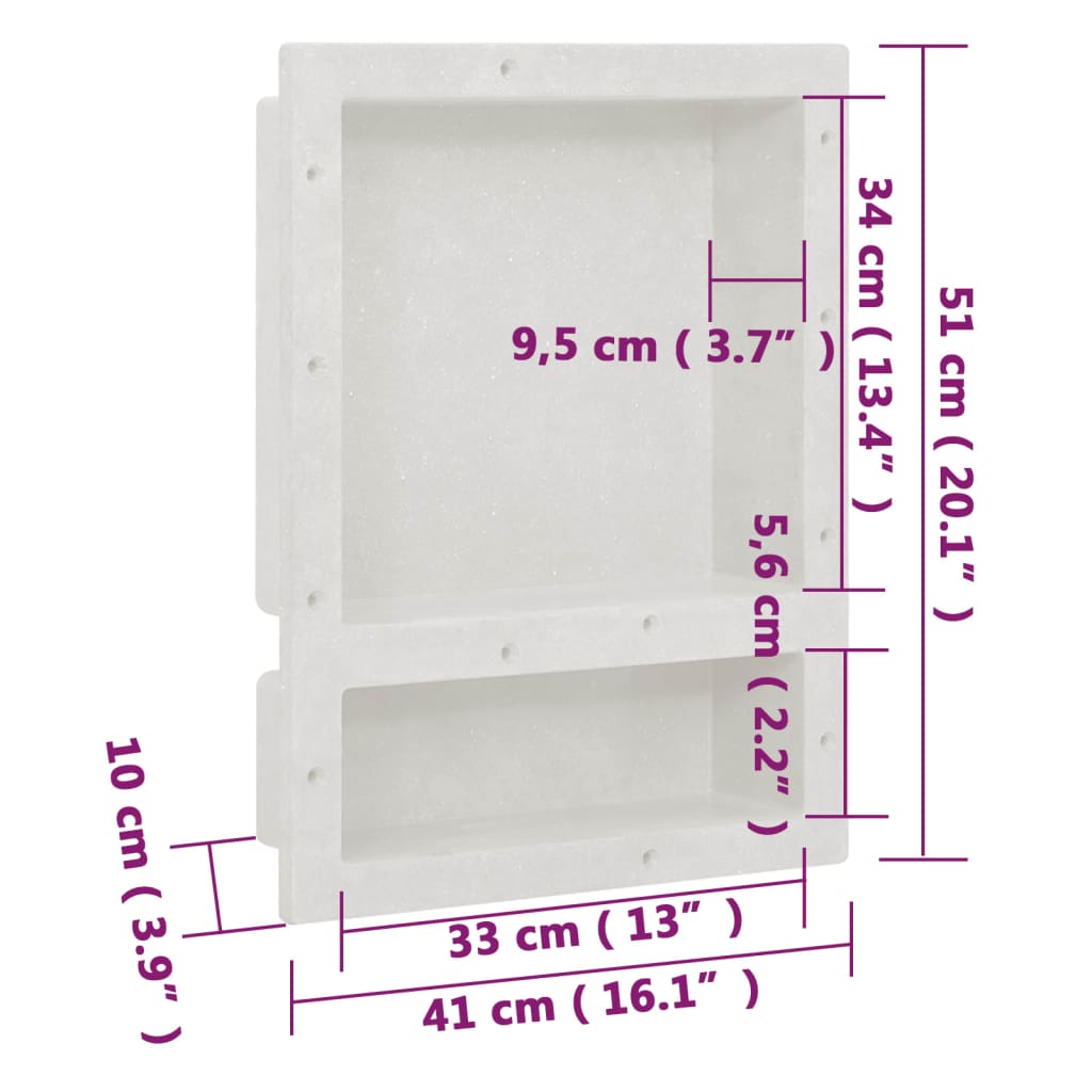 vidaXL Niche de douche avec 2 compartiments Blanc mat 41x51x10 cm