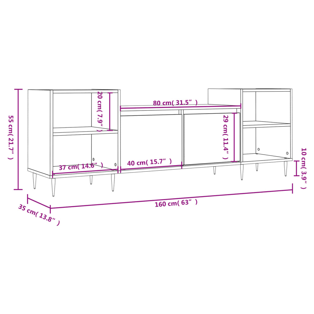 vidaXL Meuble TV Sonoma gris 160x35x55 cm Bois d'ingénierie