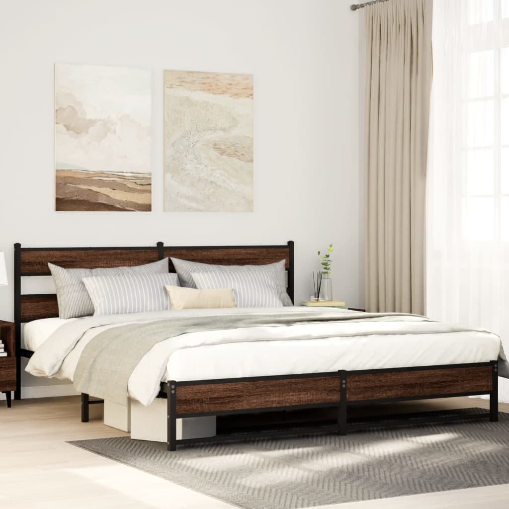 vidaXL Cadre de lit en métal sans matelas chêne marron 183x213 cm