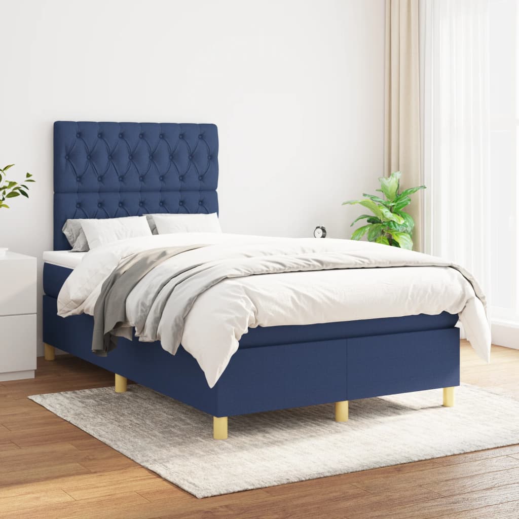vidaXL Sommier à lattes de lit avec matelas Bleu 120x200 cm Tissu