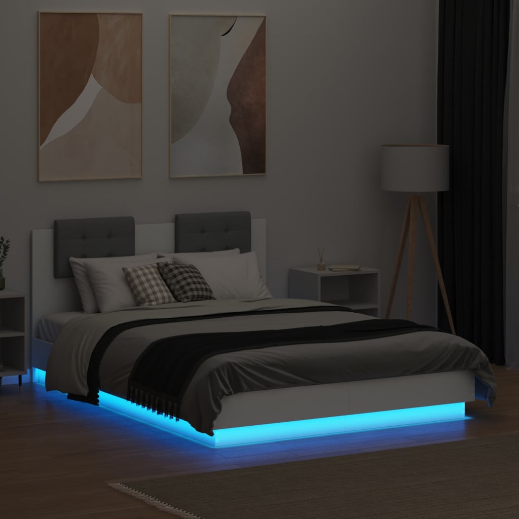 vidaXL Cadre de lit avec tête de lit et lumières LED blanc 120x190 cm