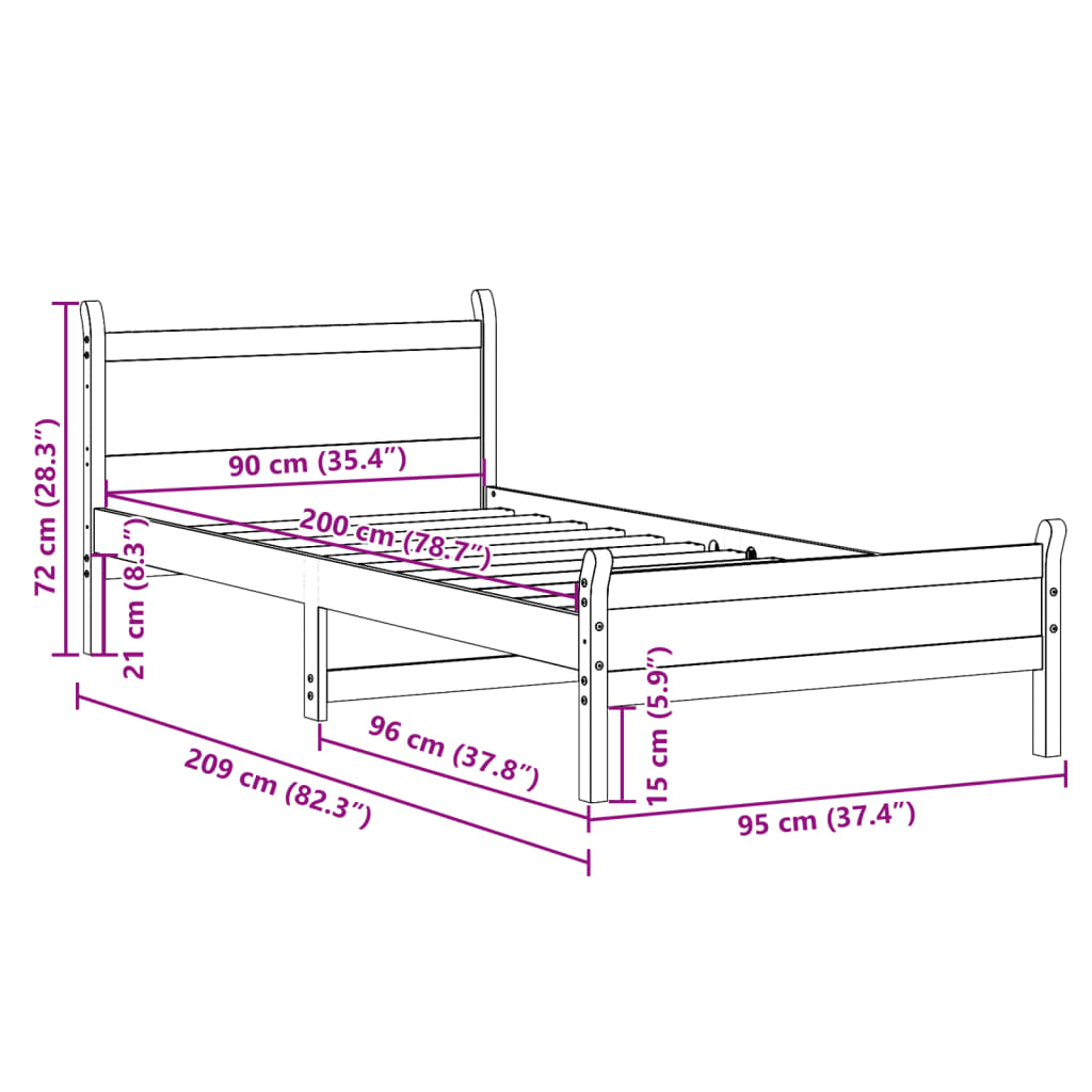 vidaXL Cadre de lit sans matelas blanc 90x200 cm bois de pin massif