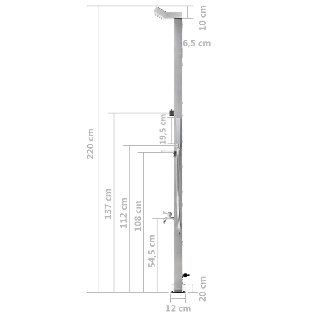 vidaXL Douche de jardin avec base marron 225 cm Acier inoxydable