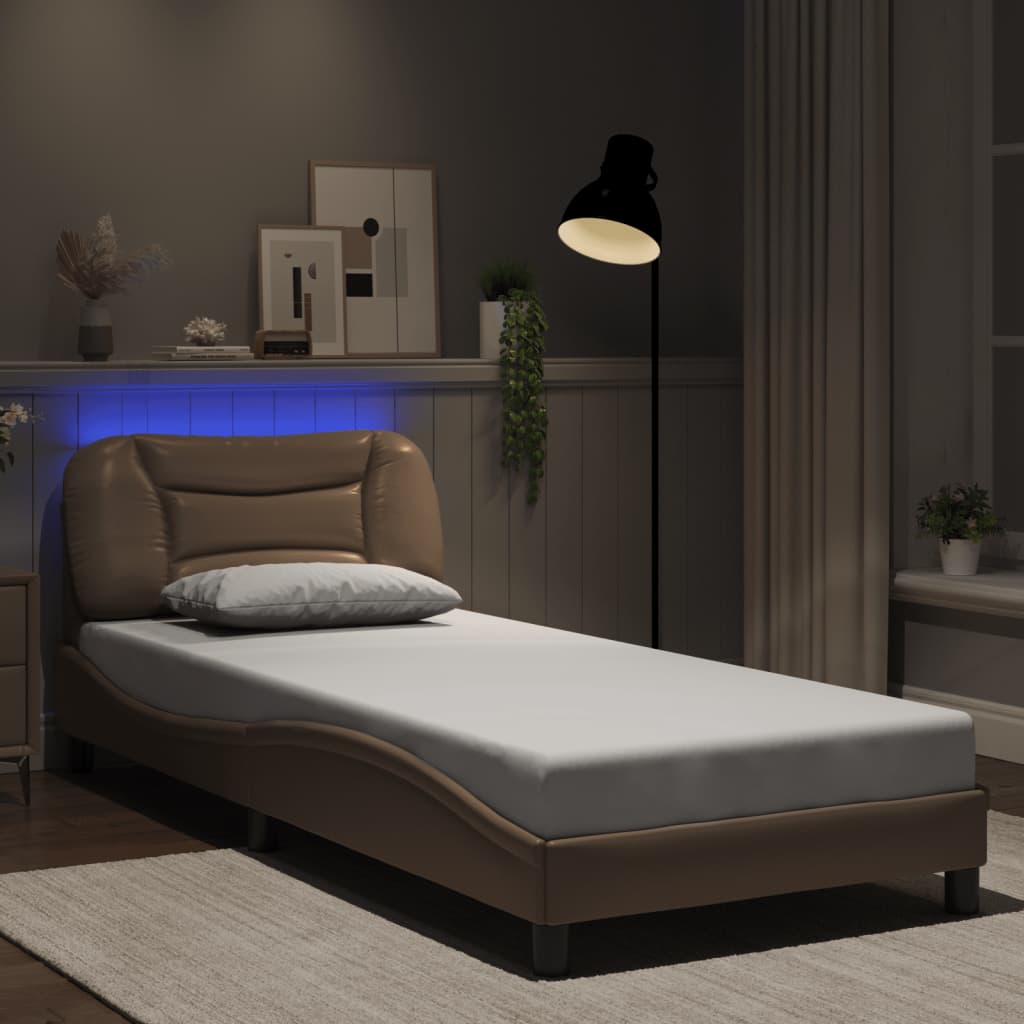 vidaXL Cadre de lit avec lumières LED cappuccino 80x200 cm similicuir