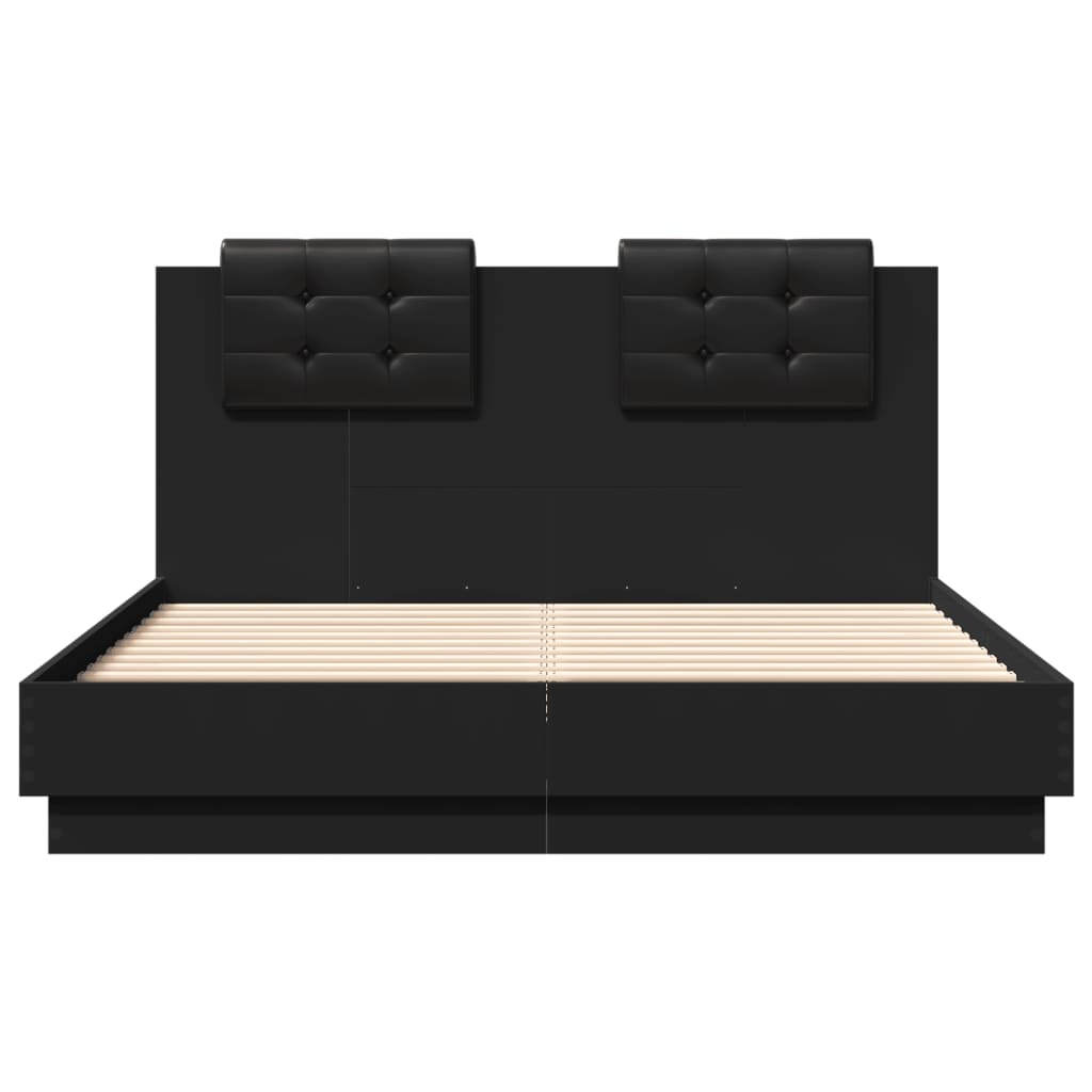 vidaXL Cadre de lit avec tête de lit et lumières LED noir 135x190 cm