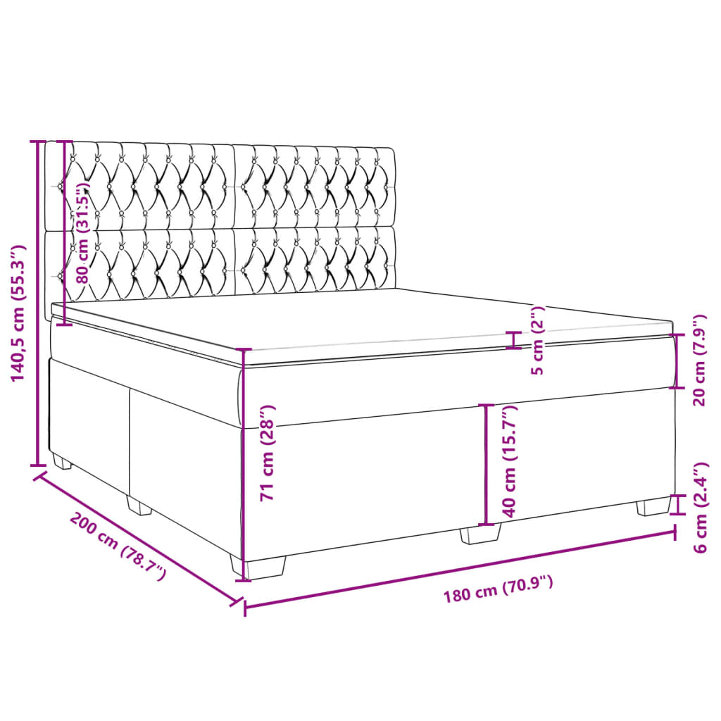 vidaXL Sommier à lattes de lit et matelas Gris clair 180x200cm Velours