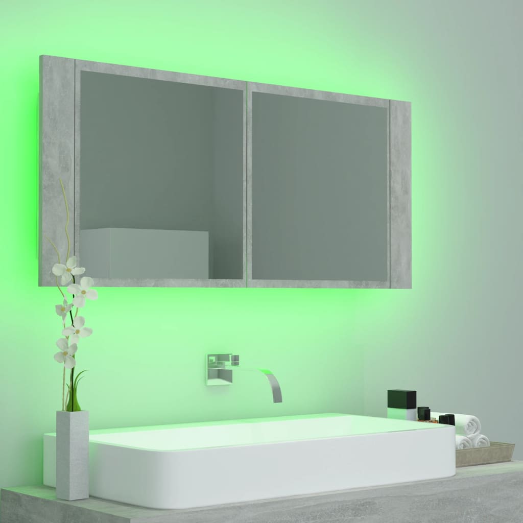 vidaXL Armoire de salle de bain à miroir LED Gris béton Acrylique