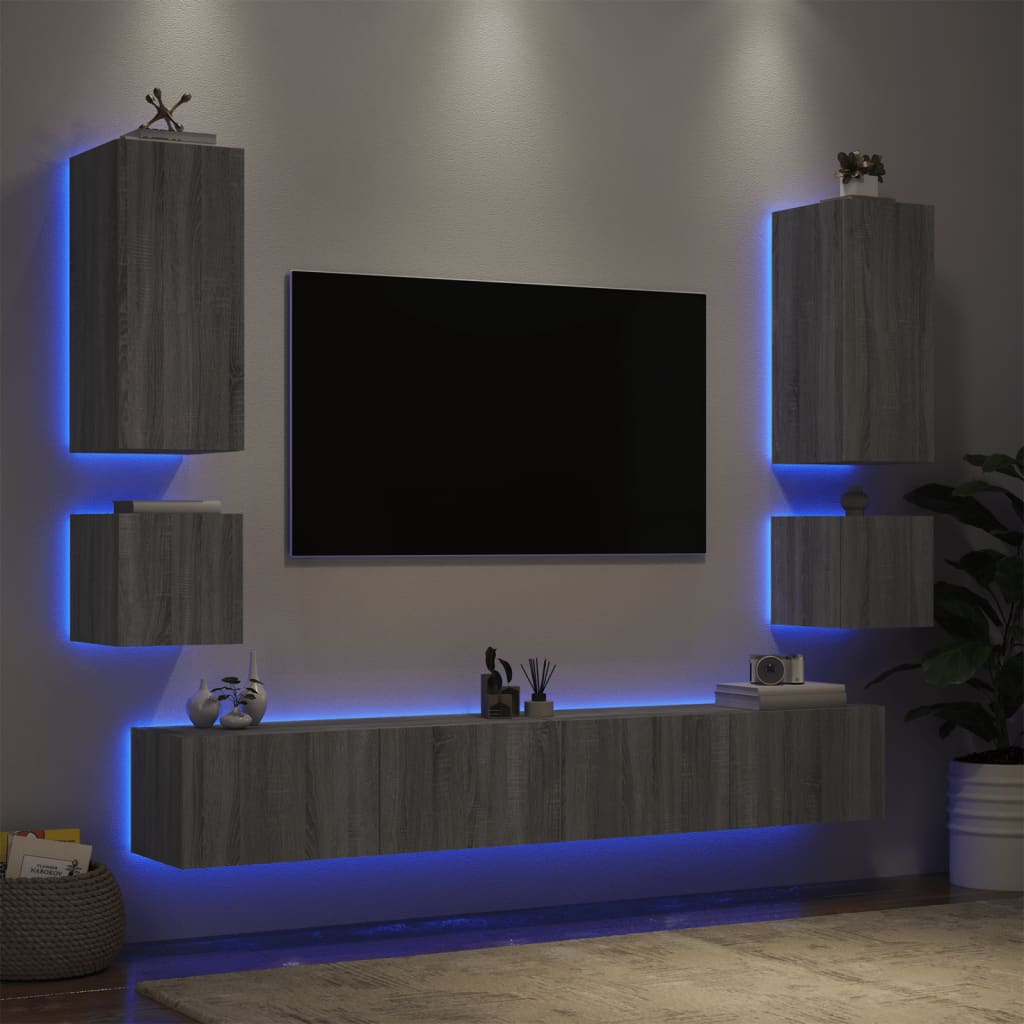 vidaXL Meuble TV muraux 6 pcs avec lumières LED sonoma gris
