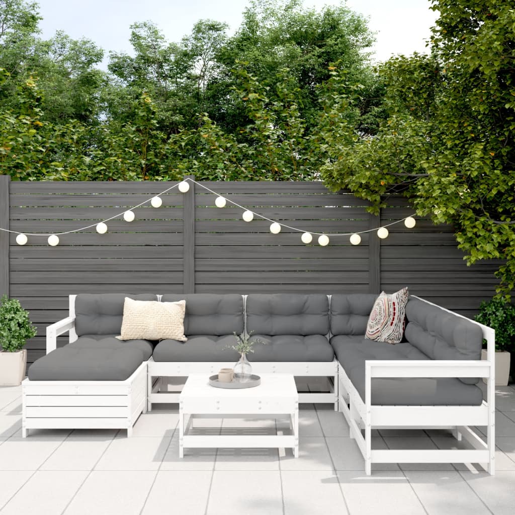 vidaXL Salon de jardin 8 pcs blanc bois de pin massif