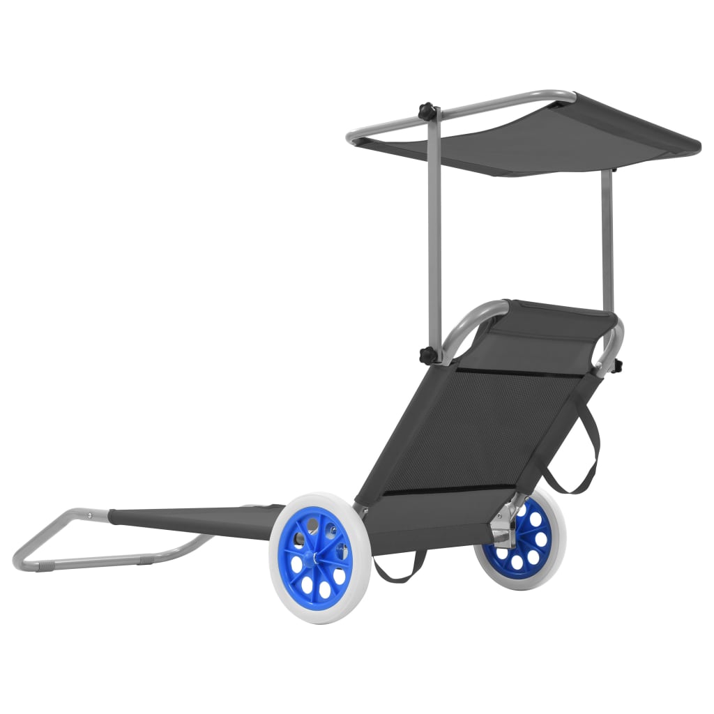 vidaXL Chaise longue pliable avec auvent et roues Acier Gris