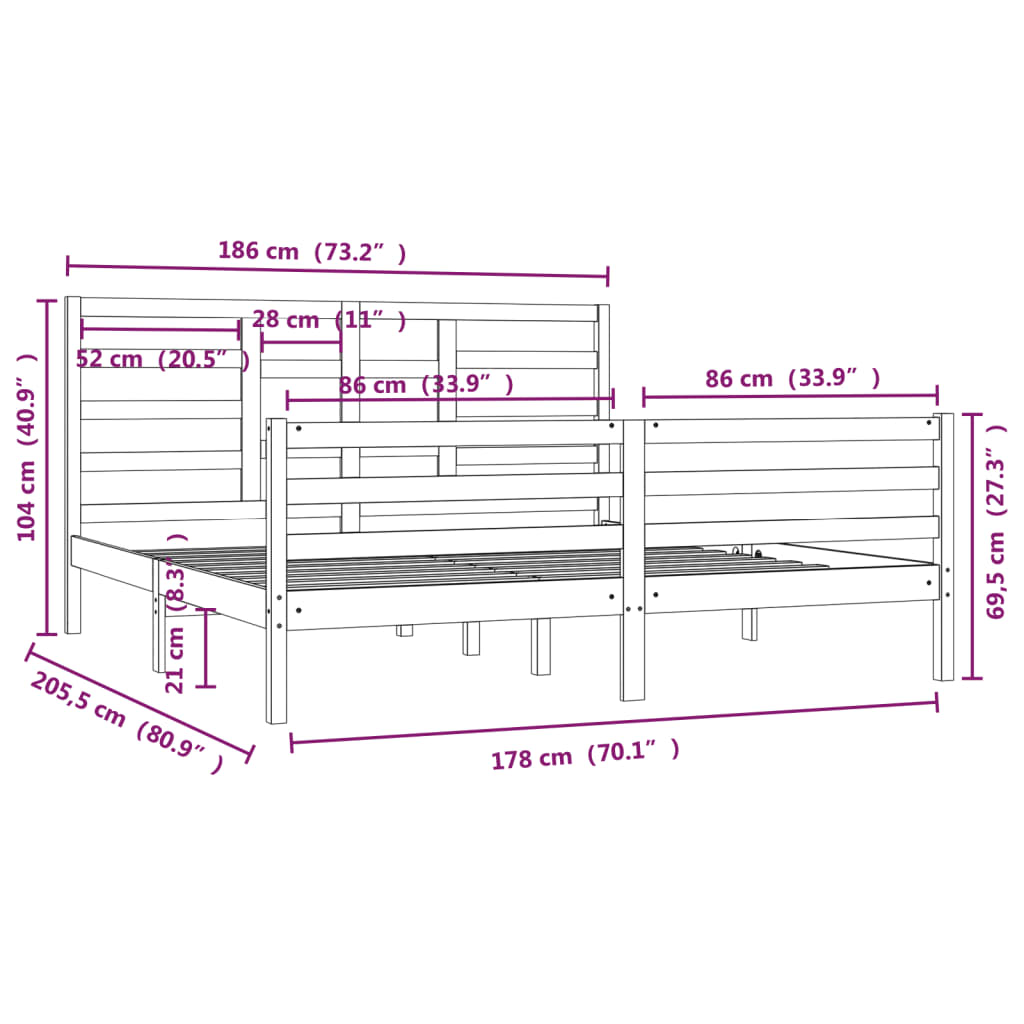 vidaXL Cadre de lit sans matelas bois massif 180x200 cm