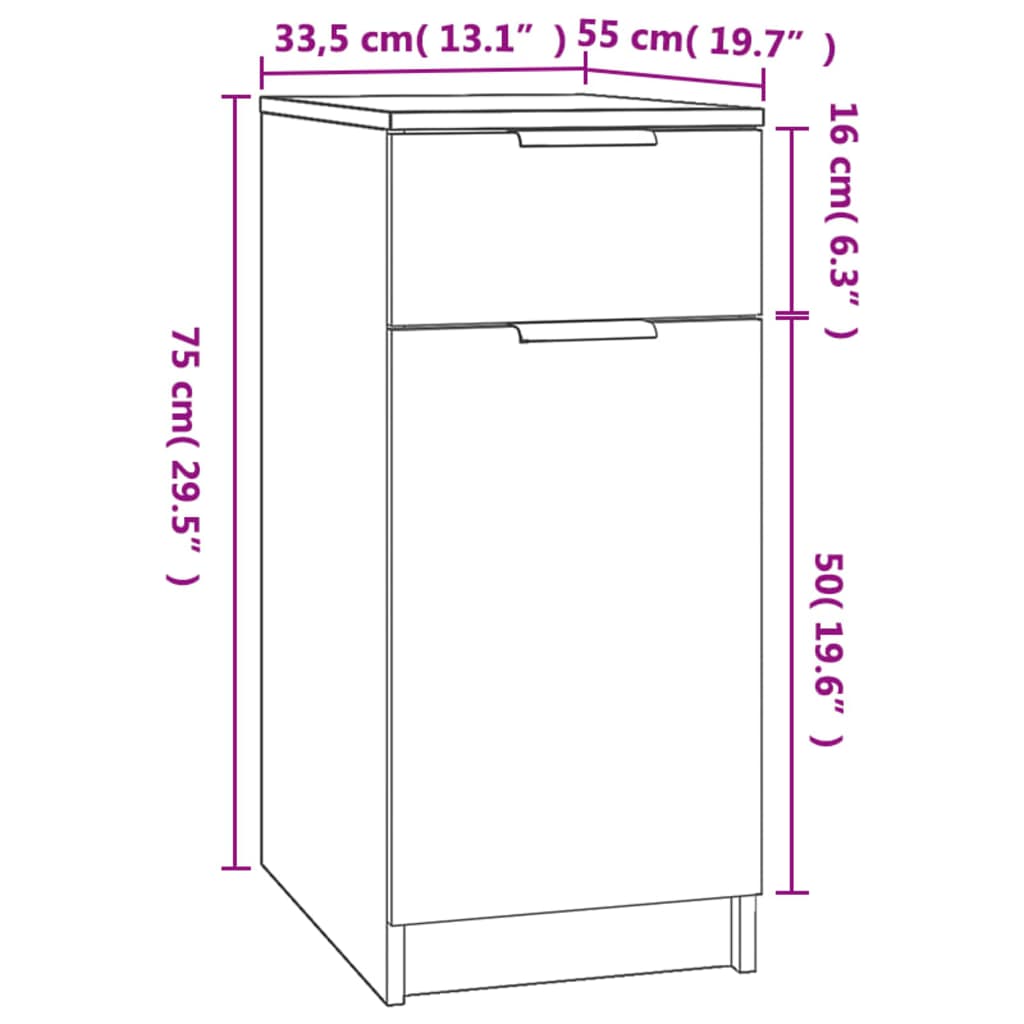 vidaXL Armoire de bureau noir 33,5x50x75 cm bois d'ingénierie