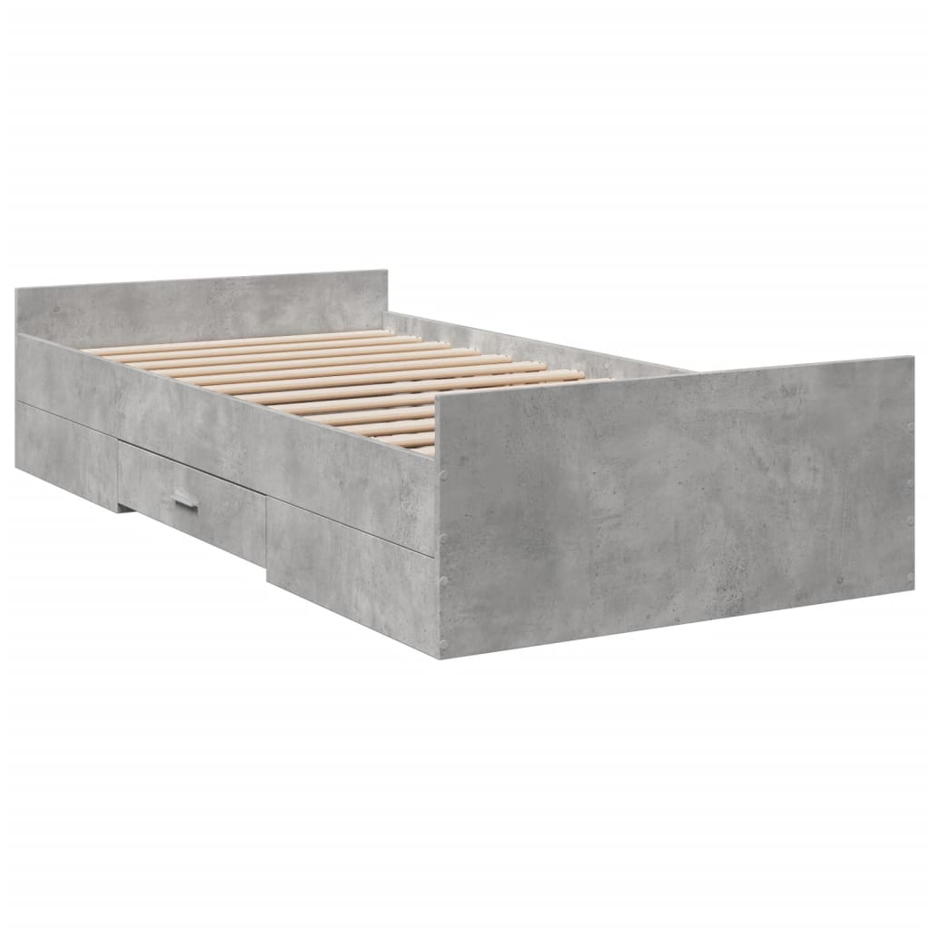 vidaXL Cadre de lit avec tiroirs sans matelas gris béton 75x190 cm