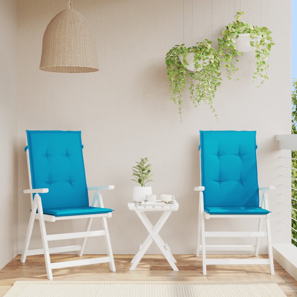 vidaXL Coussins de chaise de jardin à dossier haut lot de 2 bleu tissu