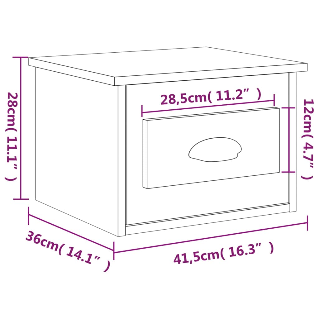 vidaXL Table de chevet murale chêne fumé 41,5x36x28 cm