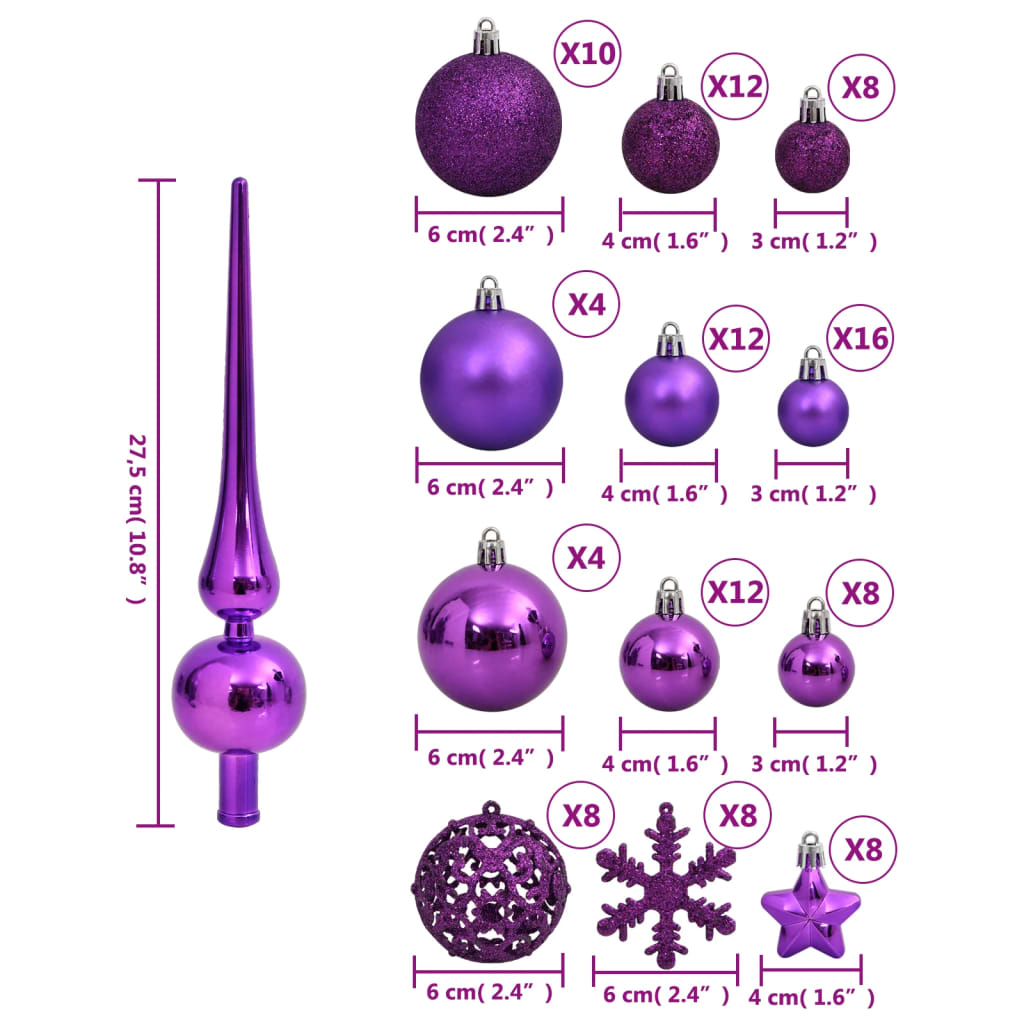 vidaXL Ensemble de boules de Noël 111 pièces violet polystyrène