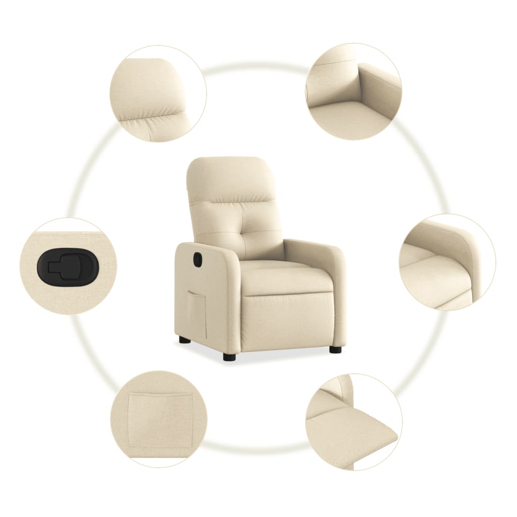 vidaXL Fauteuil inclinable Crème Tissu