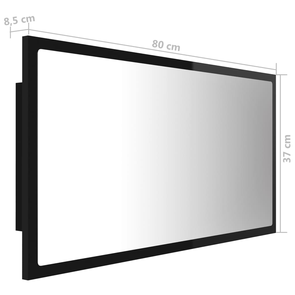 vidaXL Miroir LED de salle de bain Noir brillant 80x8,5x37cm Acrylique