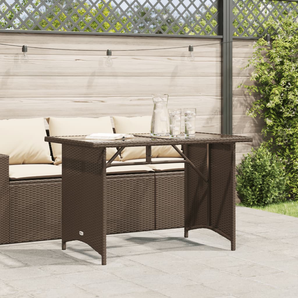 vidaXL Table de jardin avec dessus en verre marron 110x68x70 cm rotin