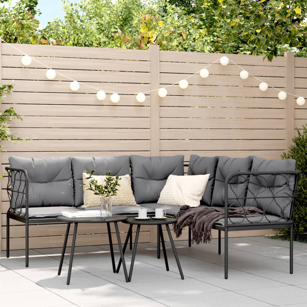 vidaXL Ensemble de canapés de jardin et coussins noir acier textilène