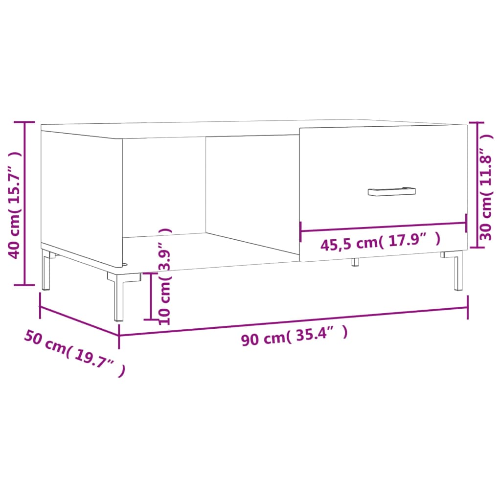 vidaXL Table basse sonoma gris 90x50x40 cm bois d'ingénierie