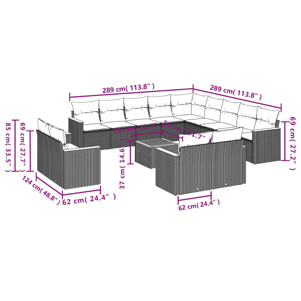 vidaXL Salon de jardin avec coussins 14 pcs noir résine tressée