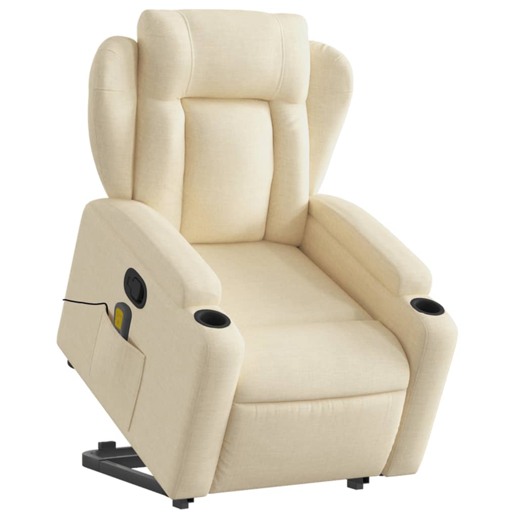 vidaXL Fauteuil inclinable de massage Crème Tissu