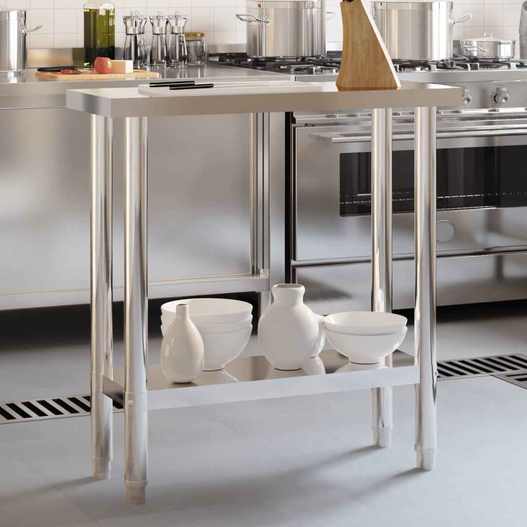 vidaXL Table de travail de cuisine 82,5x30x85 cm acier inoxydable