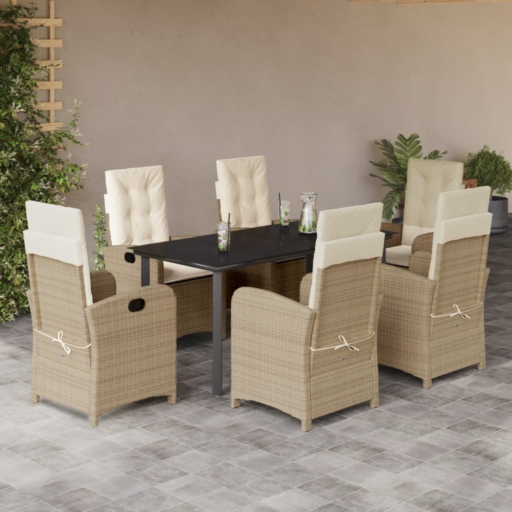 vidaXL Ensemble à manger de jardin et coussins 7 pcs beige poly rotin