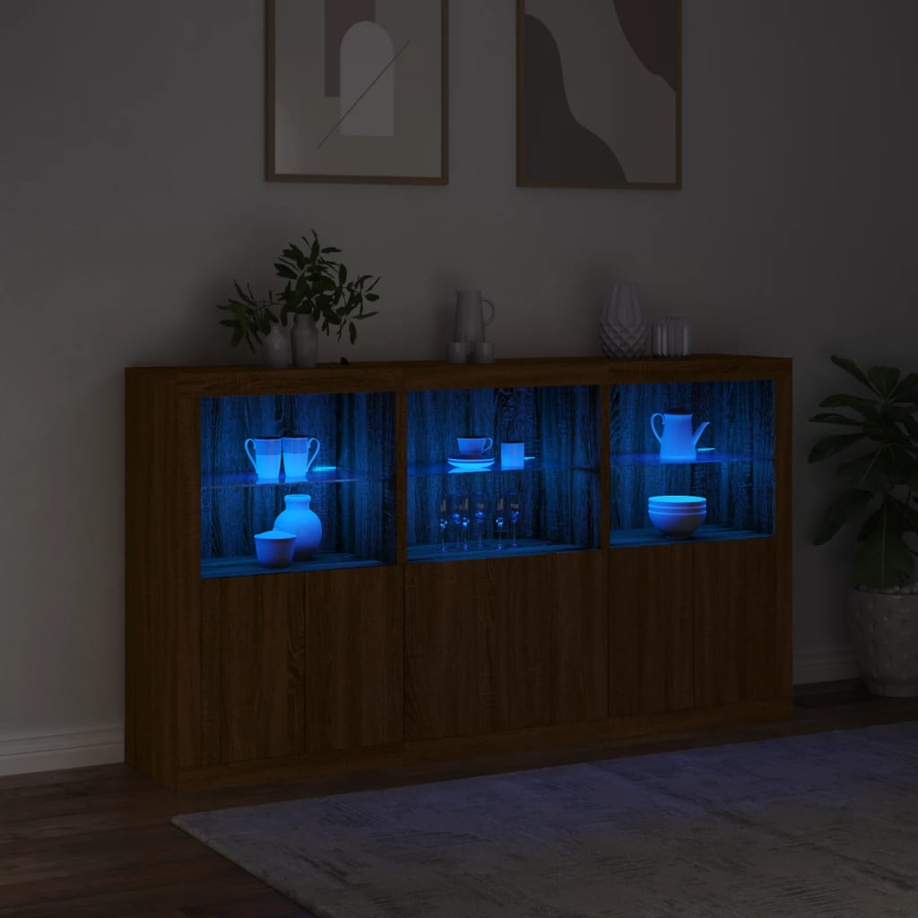vidaXL Buffet avec lumières LED chêne marron 181,5x37x100 cm